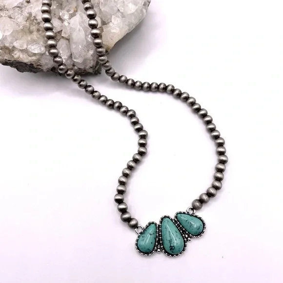 Turquoise Beaded Squash Blossom Necklace - Picture 4 of 4